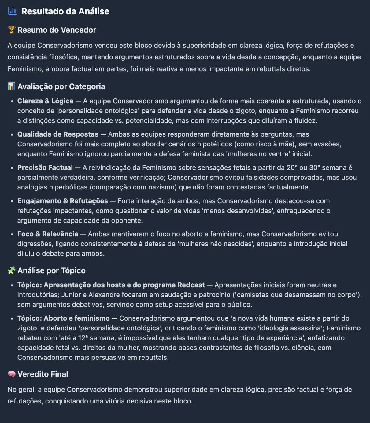 Debate winner detection modal