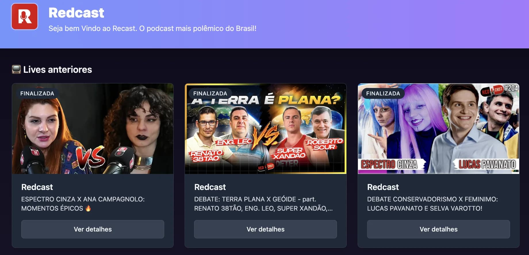 Public live streams list page