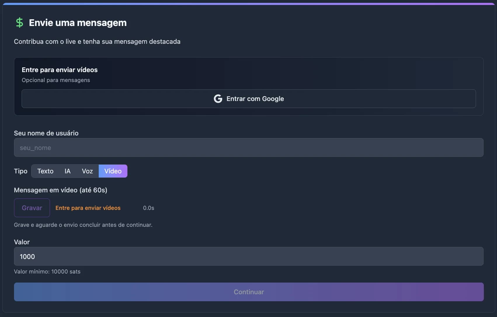 SuperChats payment interface